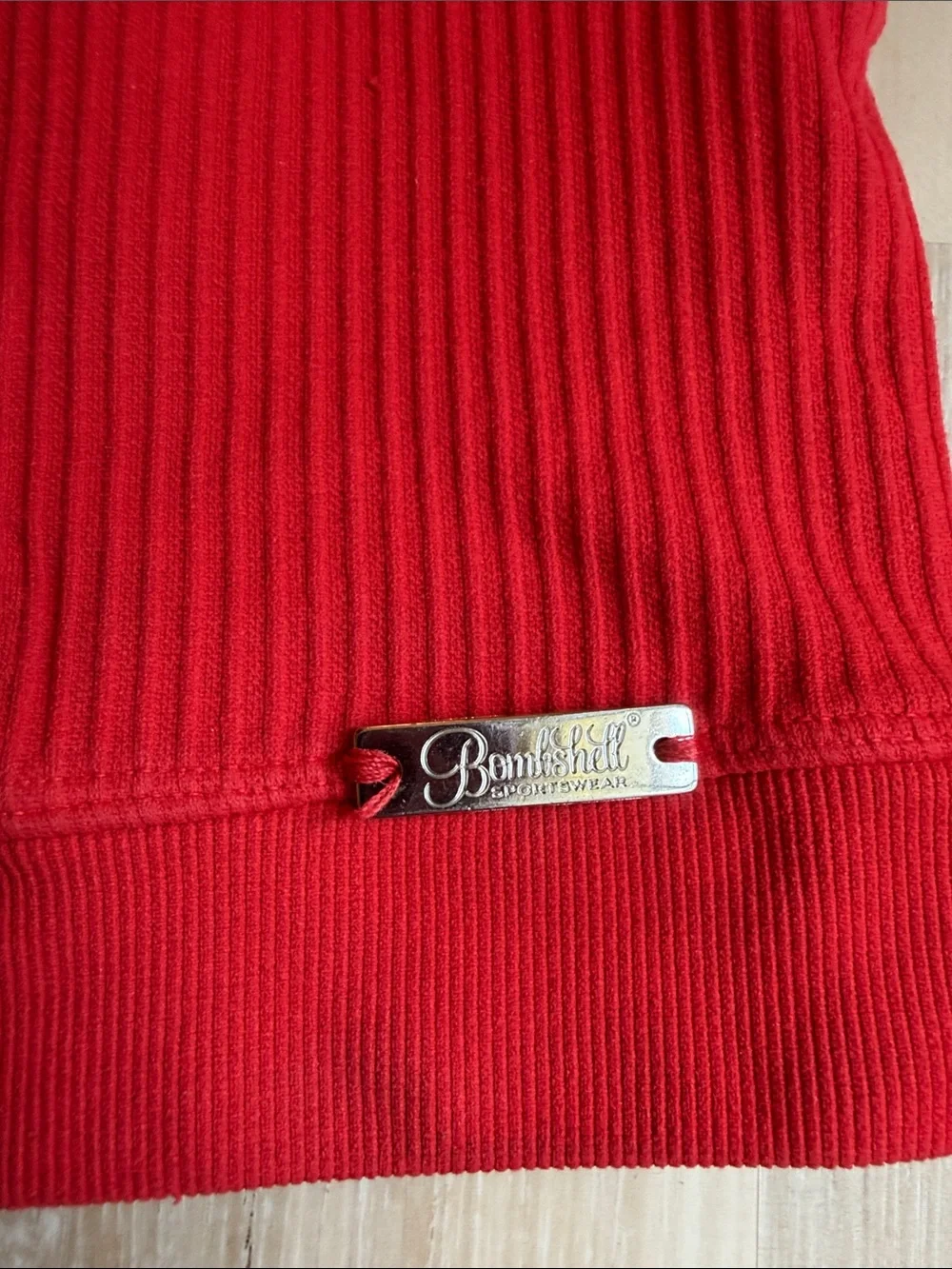Bombshell Sportswear Red Ribbed Snap-Front Crop Sports Bra